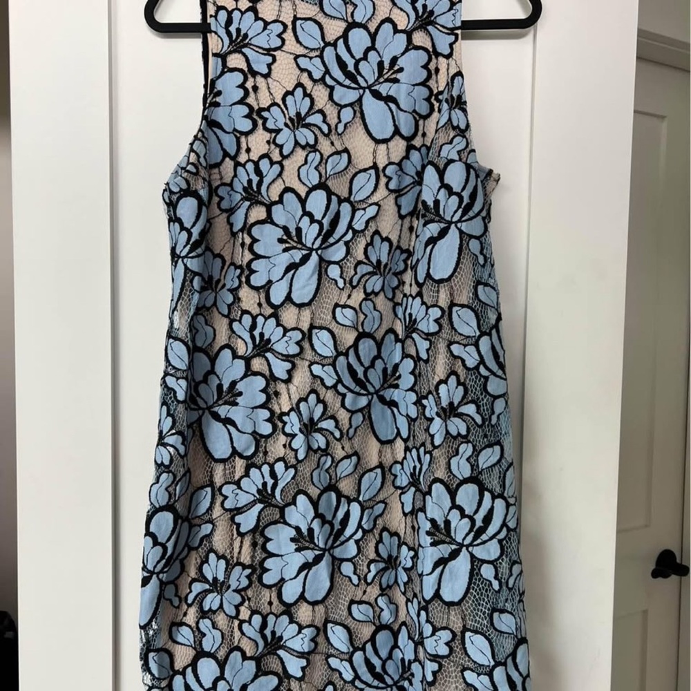 Floral Lace Sleeveless Dress in Blue and Black